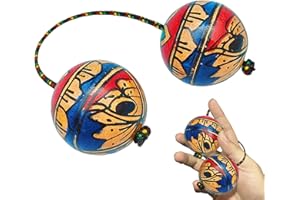 Asalato Shakers - African Hand-Painted Rhythm Balls, Portable Adjustable Rope Double-Ball | Maracas Percussion Instrument for