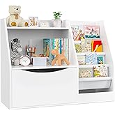 TOETOL 2 Tier Kids Bookshelf and Book Storage,4 Sling Toddler Bookshelf, Storage Boxes Book Shelf & Organizer for Nursery Playroom Classroom Library Bedroom White