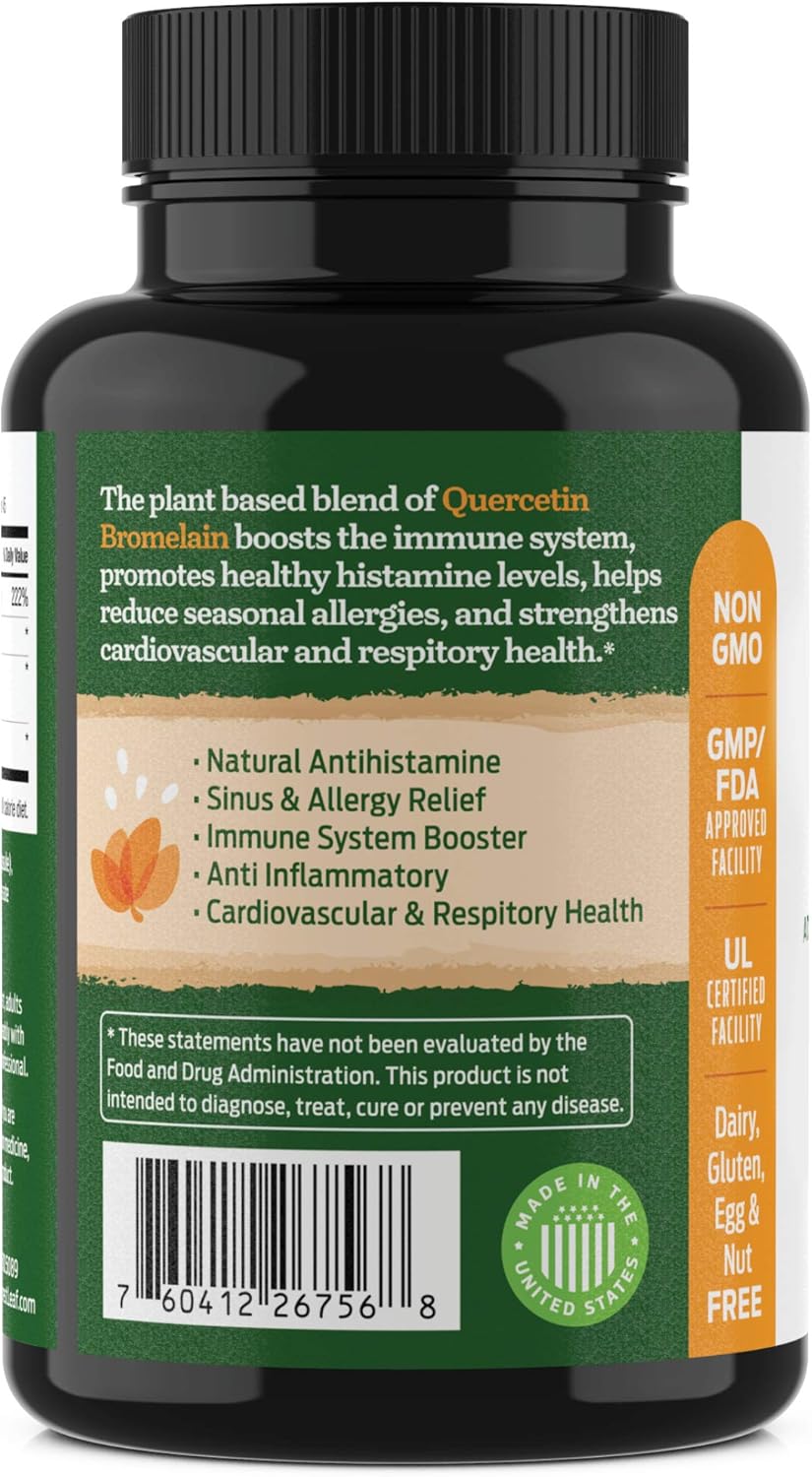 Advanced Sinus and Allergy Supplement – Quercetin Bromelain with Stinging Nettle and Vitamin C – 90 Natural Vegetable Capsules – Non GMO, Dairy, Gluten, Egg and Nut Free - by ForestLeaf: Health & Personal Care