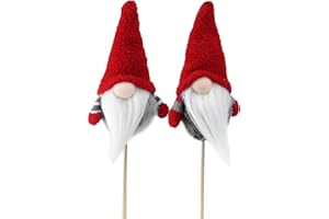Northlight Set of 2 Tiny Red and Gray Santa Gnomes with Faux Fur on a Stick 11.5"