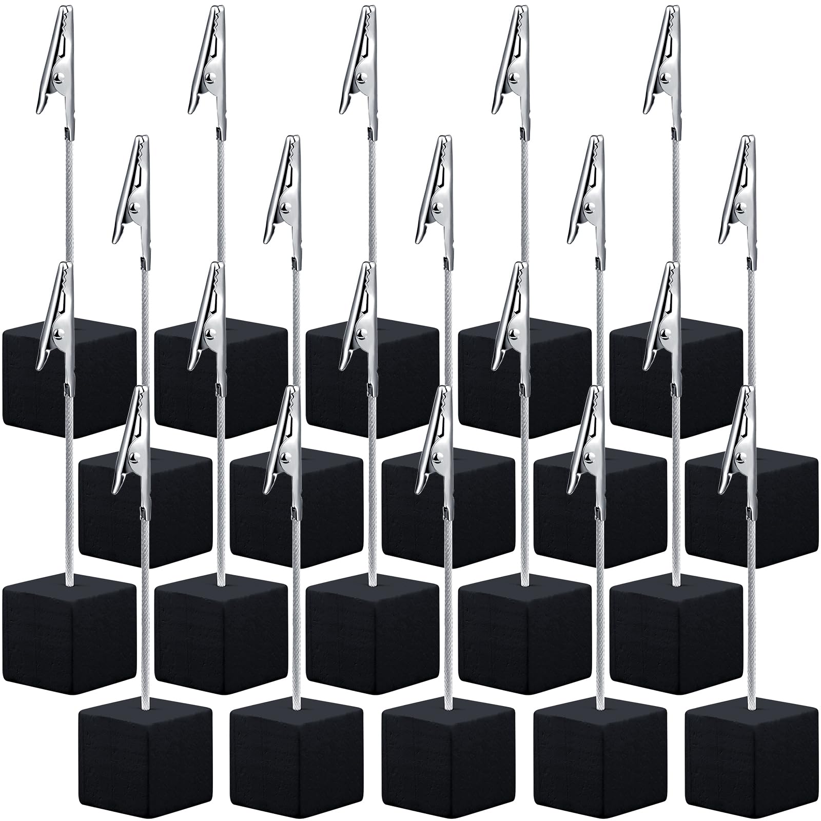 Photo 1 of Gersoniel 20 Pcs Cube Base Memo Clip Holder with Alligator Clip Wood Table Number Holder Cube Base Place Card Stand Mini Photo Menu Stand for Displaying Number Card(Black)