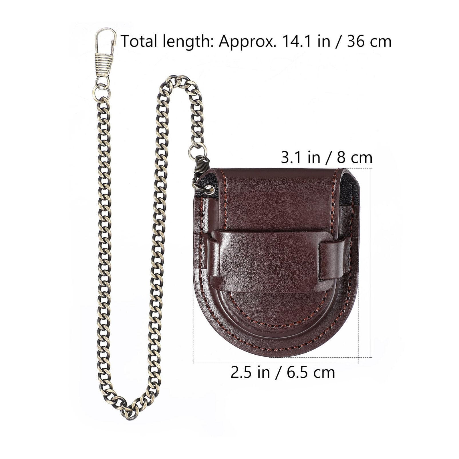 Hemobllo Leather Pocket Watch Pouch - Pocket Watch Leather Case with Bronze Chain Vintage Belt Holder Case for 38mm-45mm