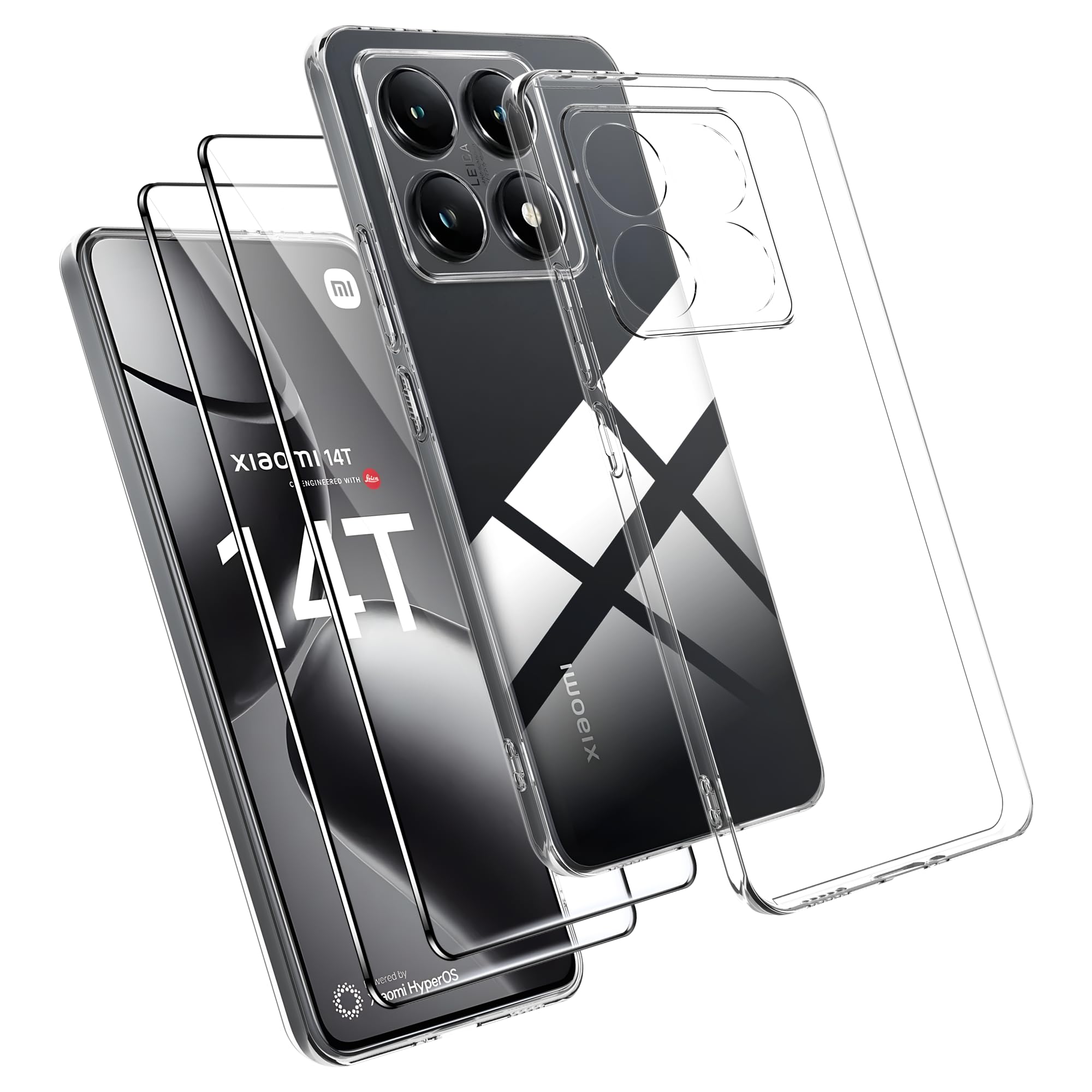 Suttkue for Xiaomi 14T Screen Protector(2 pack) Tempered Glass flim＆Xiaomi 14T case,9H Hardness,Anti-Scratch, Case Friendly,Shock-Absorption,Drop resistant