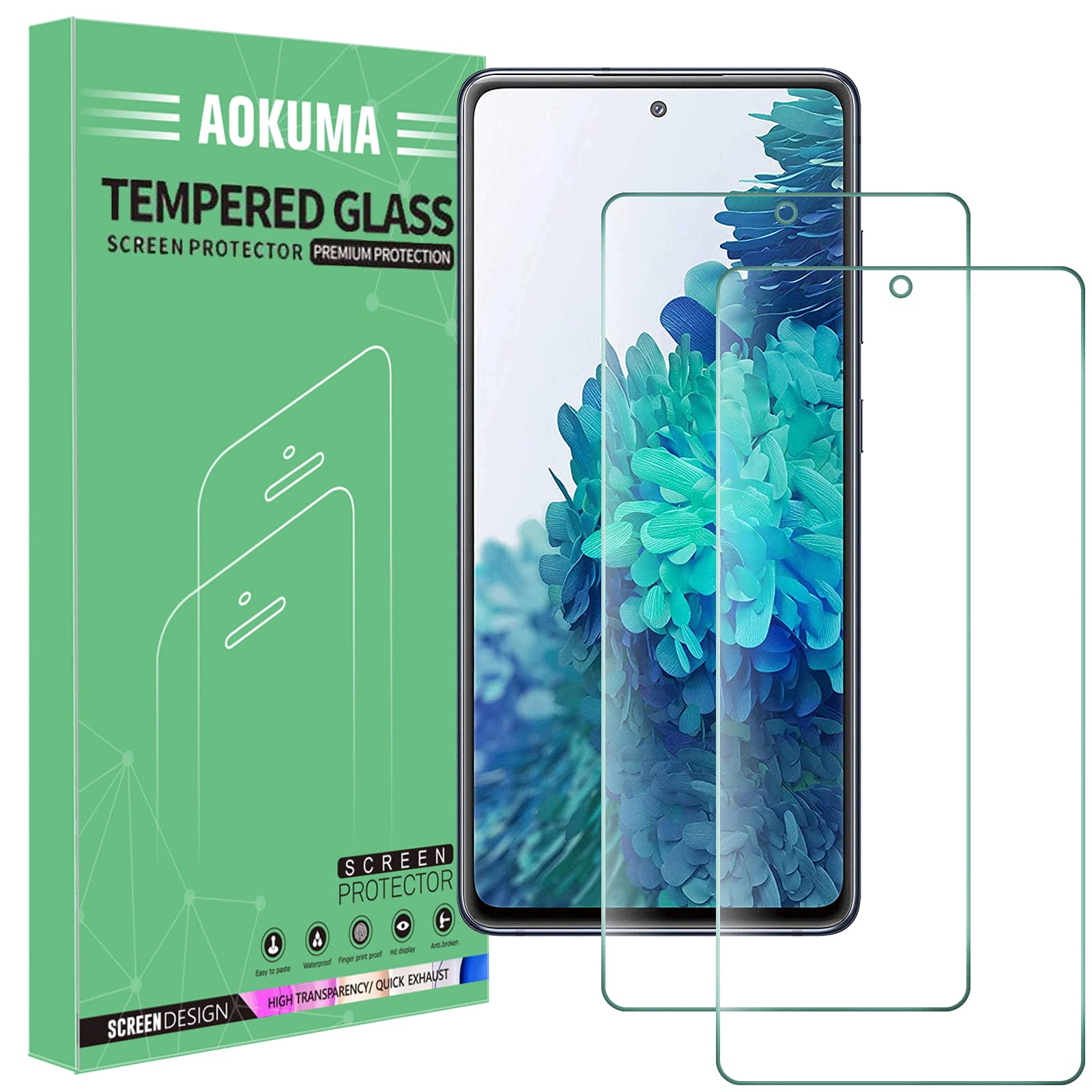 AOKUMA Tempered Glass for Samsung Galaxy S20 FE 5G/S20 FE Screen Protector, [2 Pack] Premium Quality Guard Film, Case Friendly, Shatterproof, Shockproof, Scratchproof oilproof