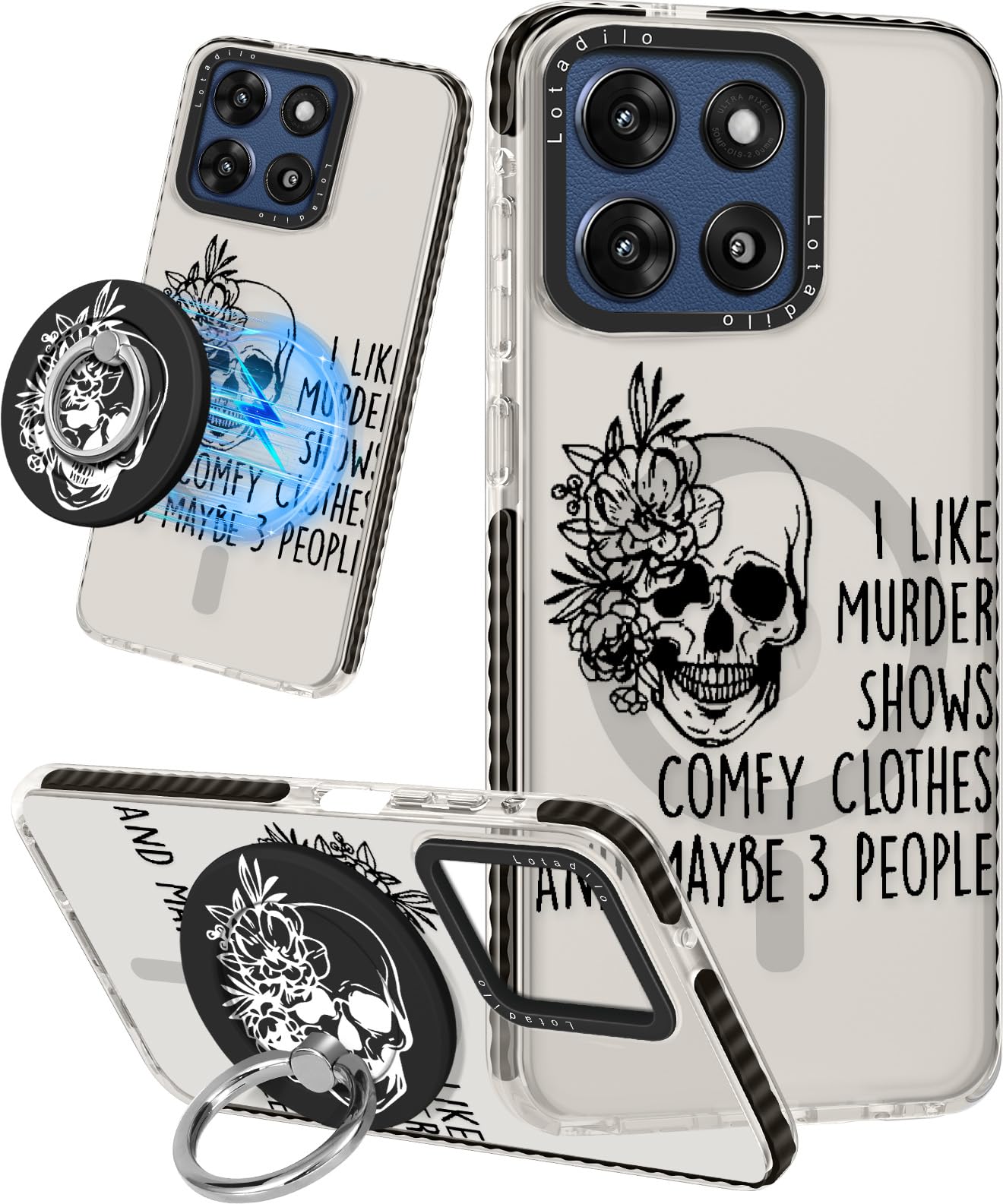 Photo 1 of Lotadilo Cute Case for Moto G Stylus 5G 2025 for Women Girls - Funny Skull Design Compatible with Magsafe Ring Holder Magnetic Stand Kickstand Fashion TPU Phone Covers Kawaii