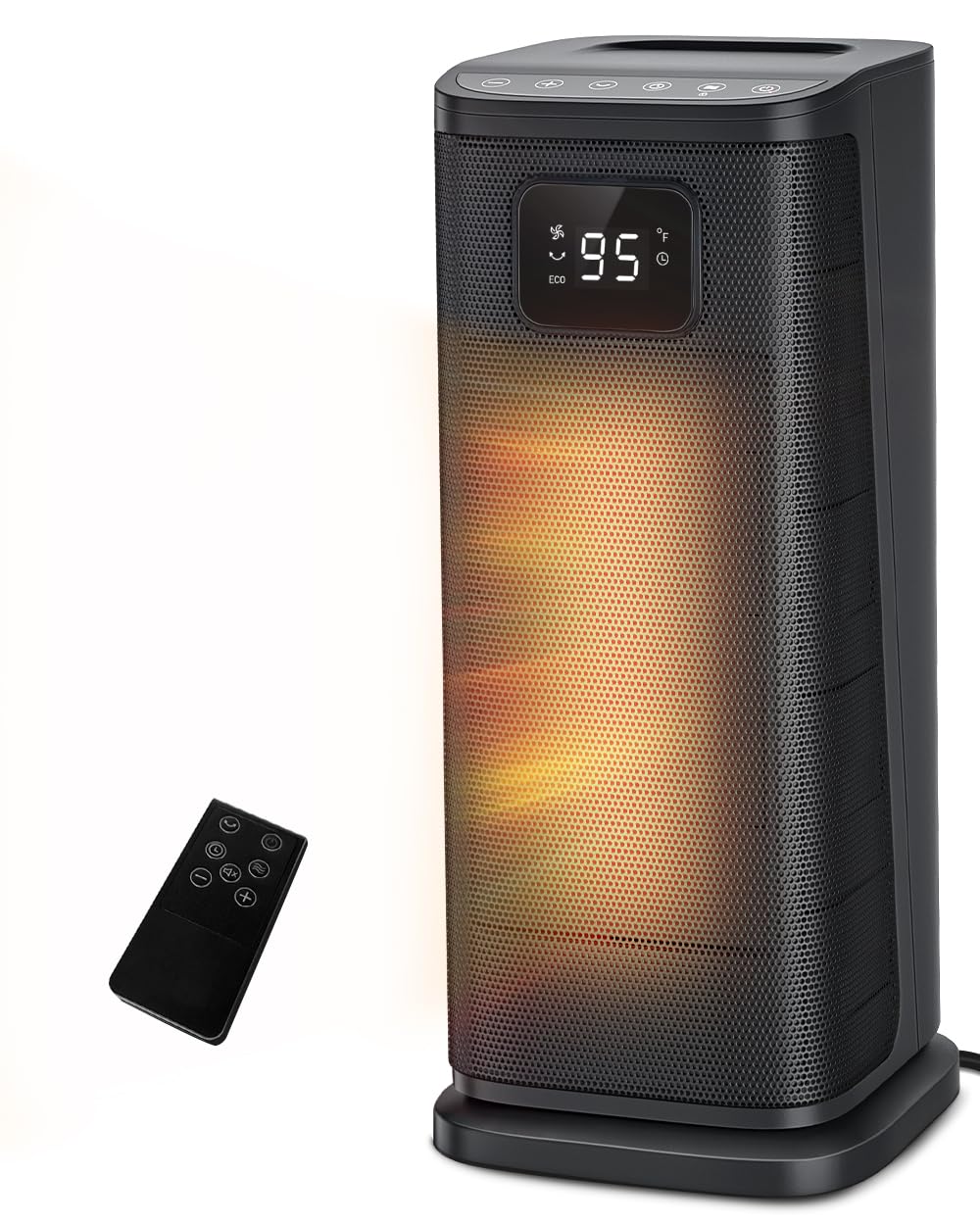 KopBeau Space Heater for Indoor Use, 1500W Electric Portable Tower Heater w/Thermostat & Timer, Oscillating Ceramic Room Heater with 4 Modes, LED Display, Safe for Office, Home, Black Image