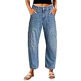 PLNOTME Womens Cargo Barrel Jeans High Waisted Boyfriend Baggy Denim Pants with 6 Pockets