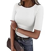 ANRABESS Womens Half Sleeve Crewneck Tops Ribbed Knit Slim Fit Shirts Basic Tee 2026 Spring Summer Dressy Casual T-Shirts