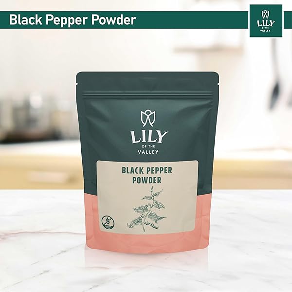 LILY OF THE VALLEY BLACK PEPPER POWDER – 100% RAW SOURCED FROM INDIA – RICH IN FLAVOR & TASTE, IDEAL FOR COOKING, SMOOTHIES, LATTES & TEA – VEGAN & GLUTEN-FREE – PACKED IN RESEALABLE POUCH(16OZ, 453G)