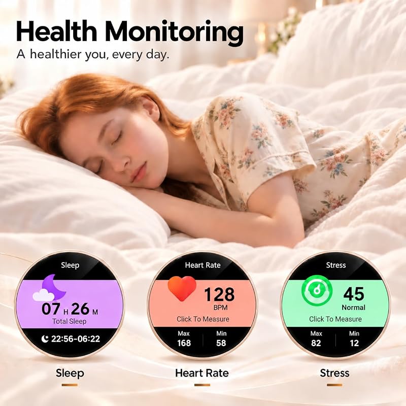 Orologio Smartwatch Donna, Schermo Rotondo AMOLED 1,27", Chiamate Bluetooth, Monitoraggio Battito e Sonno Smart Watch Donna, 120+ Modalità Sportive, Impermeabilità IP68 (Oro Rosa) — foto 4 di 7