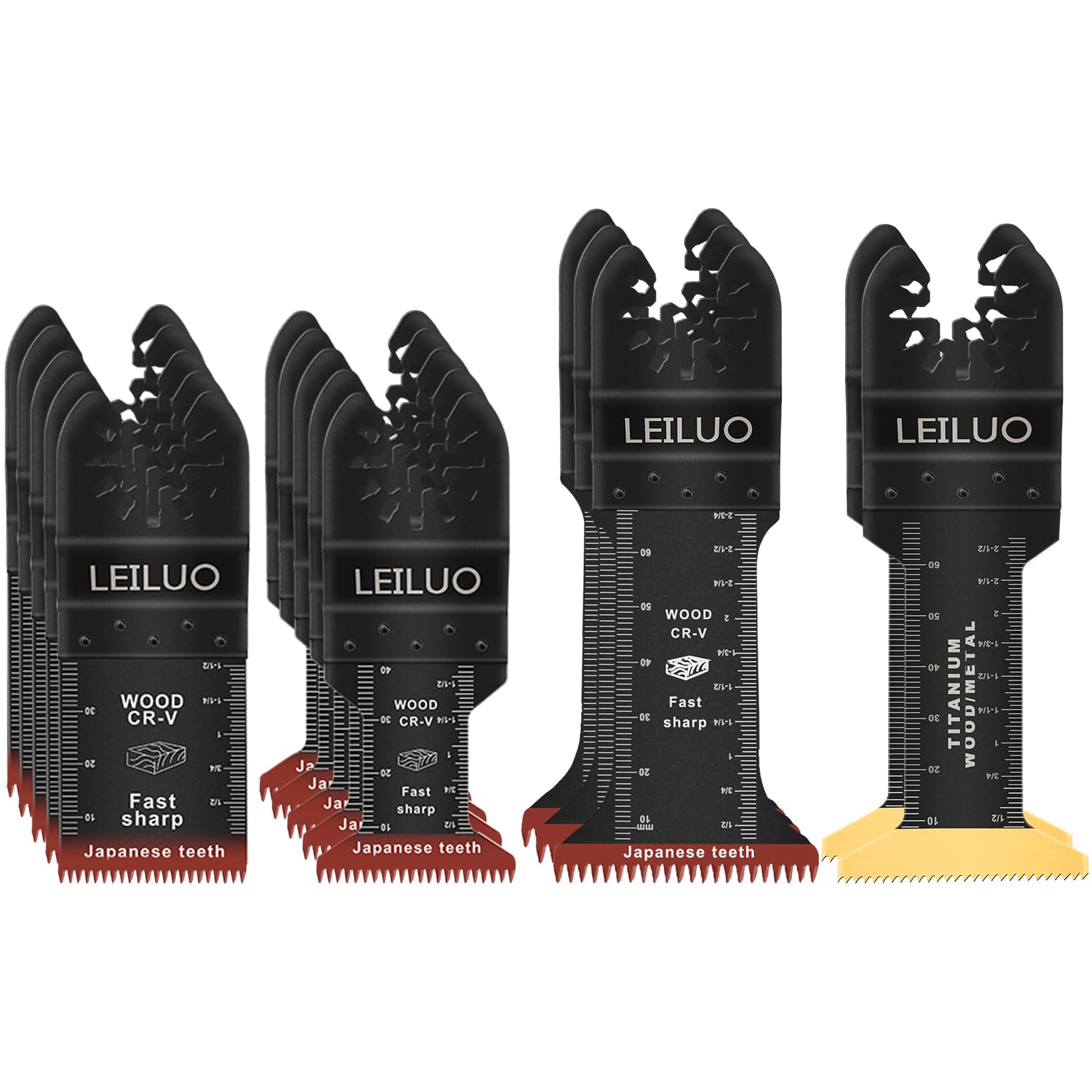 LEILUO 15 Pcs Multitool Blades Set Japanese Tooth & 70mm Extra Long Titanium Oscillating Tool Blades Fast Cut Oscillating Saw Blade for Wood & Metal Compatible with DeWalt Makita Milwaukee and More