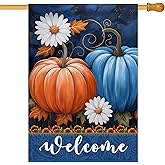 Morigins Welcome Fall Garden Flag Blue Pumpkins and Daisy Flower Autumn Farmhouse Seasonal Yard Outside Decorations House Flag 28×40 inch