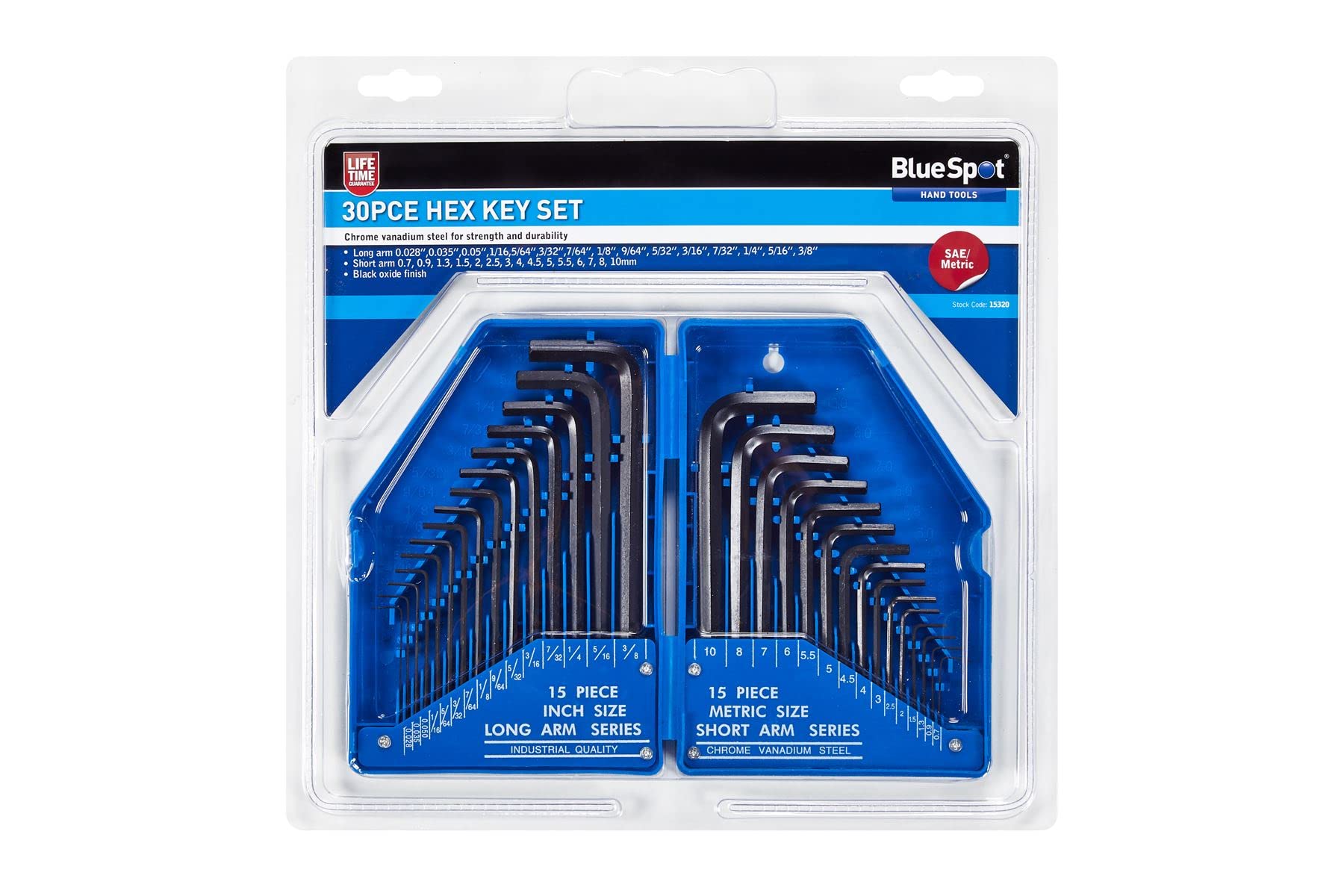 Blue Spot 15320 Metric and Imperial Hex Key Set (30 Pieces)