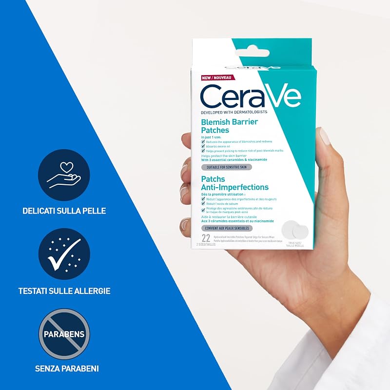 Patches Idrocolloidali Anti Brufoli, Per Pelli a Tendenza Acneica, Trasparenti e Invisibili sulla Pelle, Non lascia segni, Con Niacinamide e 3 Ceramidi Essenziali, 22 Pezzi