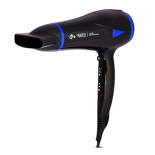 AGARO HD-1005 2000-Watt Professional Hair Dryer with Concentrator, Diffuser & Cool Shot Button (Black)