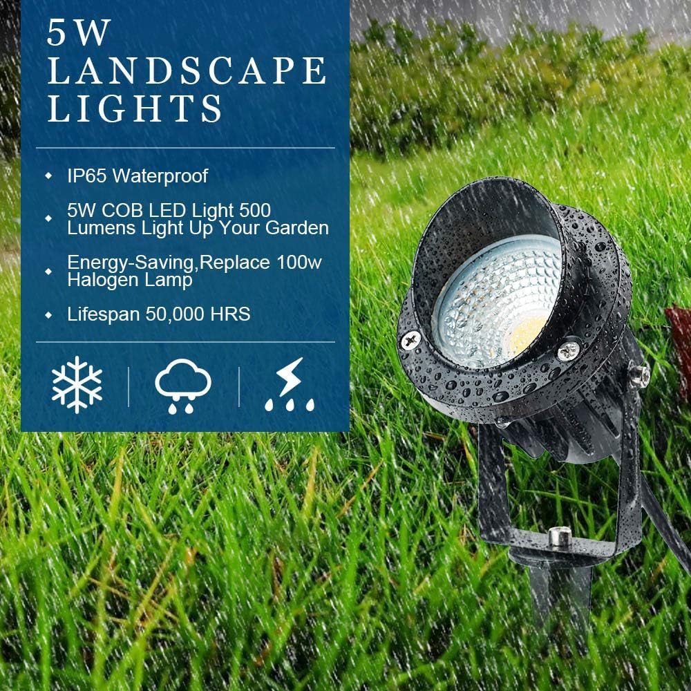 ELEGLO 5W LED Landscape Lights, Low Voltage Landscape Lighting, 12V/24V IP65 Waterproof Outdoor Garden Lights for Yard Wall Driveway Patio Pathway Spotlights with Stake（8 Pack Warm White with Connector) - - 