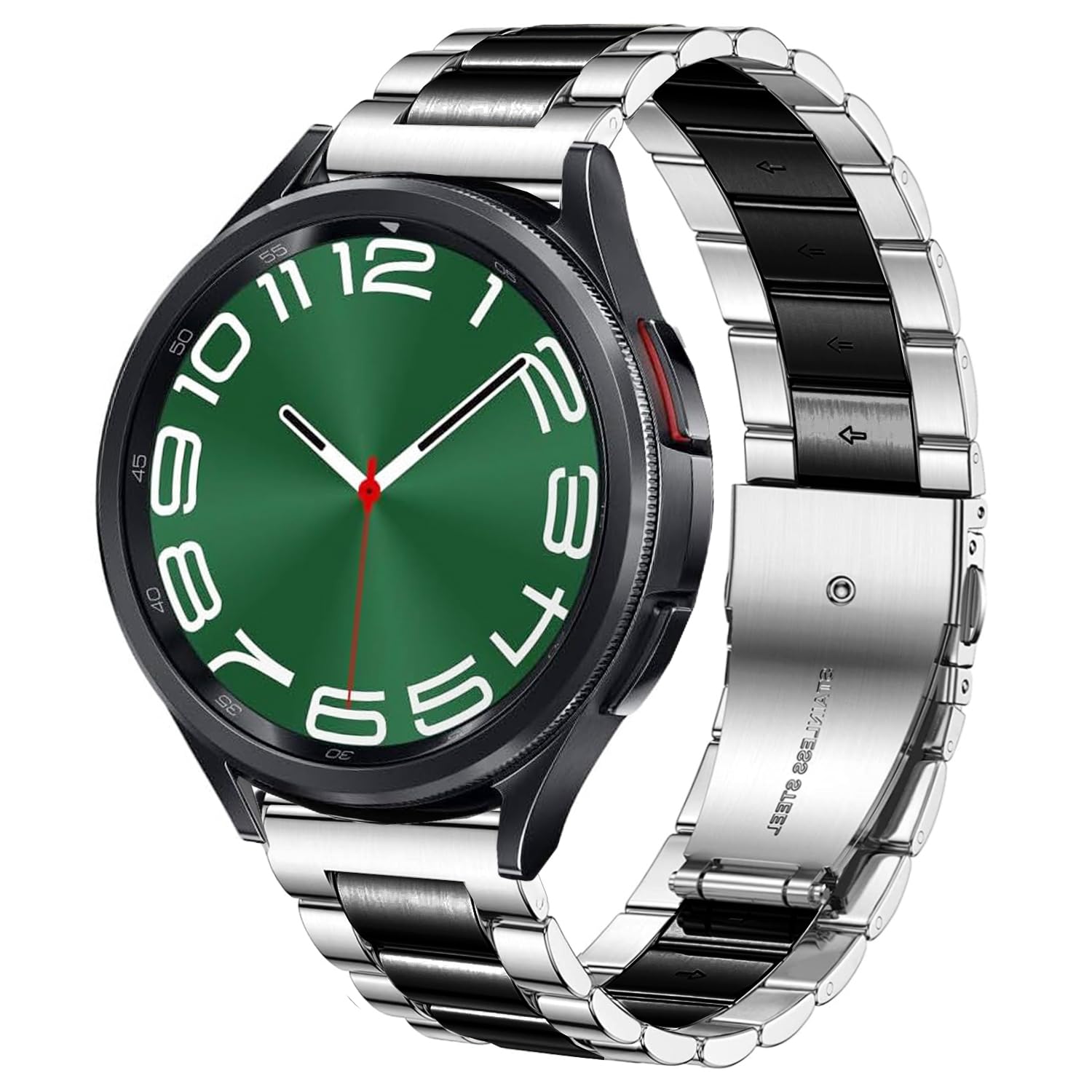 DEALELE Compatible with Samsung Galaxy Watch 6 / 6 Classic / 5 / 5 Pro / 4 / 4 Classic / 3 41mm / Active 2, 20mm Stainless Steel Metal Replacement Strap for Huawei GT2 42mm / GT3 42mm, Silver/black