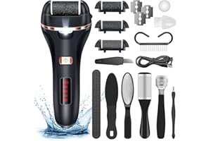 ADAMPARK Electric Callus Remover for Feet,Rechargeable Foot File Hard Skin Remover,Waterproof 14 in1 Professional Pedicure Kit for Cracked Heels &Dead Skin,with 3 Roller Heads 2 Speed