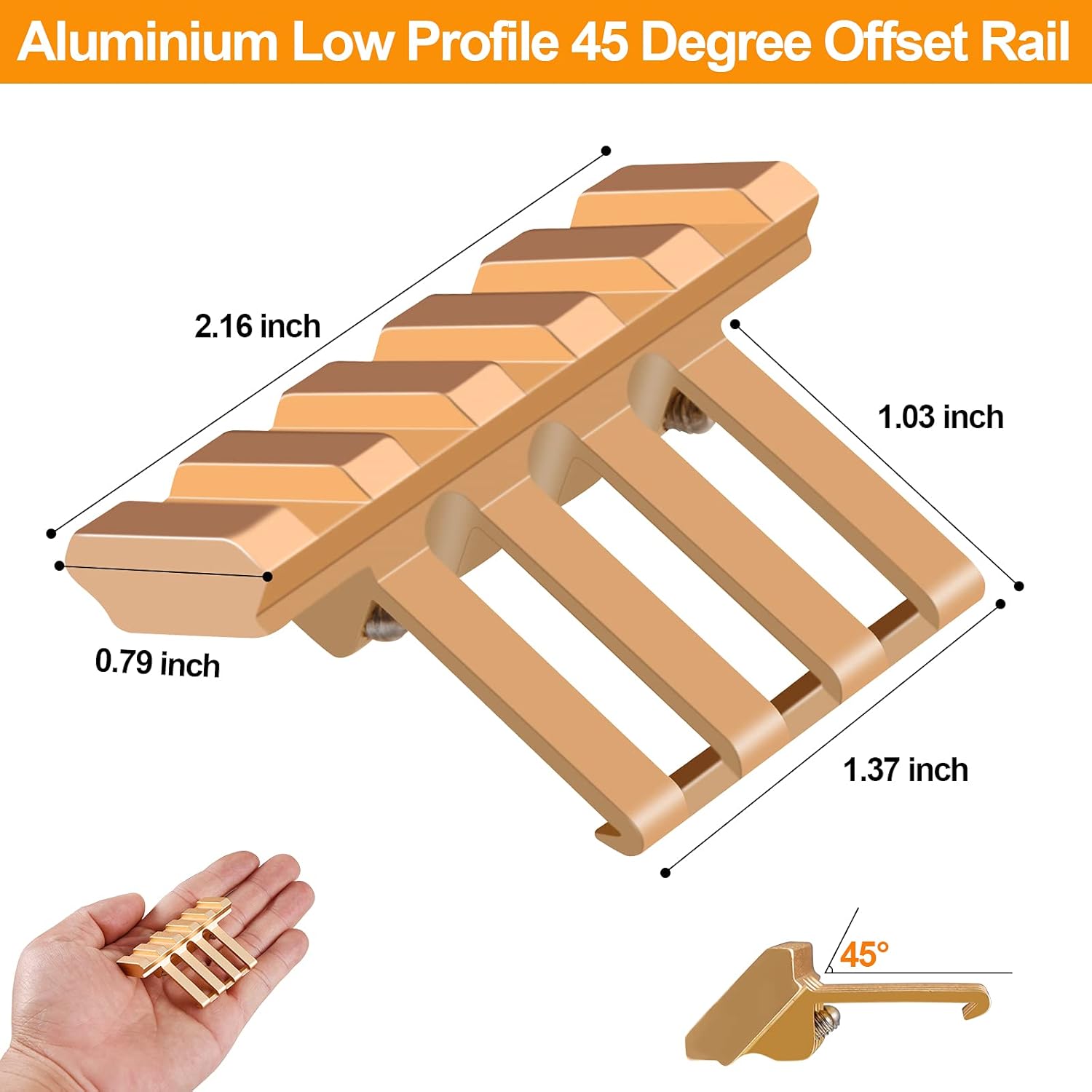 FENTUK Picatinny Offset Rail Mounts, 5 Slots 45 Degree Offset Picatinny Weaver Rail Mount Aluminum Low Profile Adapter for Flashlight Laser Sight Optics (5 Slot - Golden 2 Pack) : Sports & Outdoors