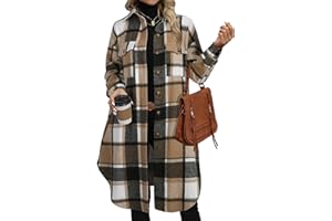 NIeyook Plaid Shacket Jacket Women Button Down Long Flannel Shirt Fall Oversized Jackets Casual Shaket Lapel Winter Coats