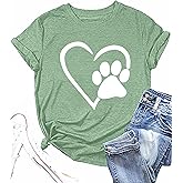 Paw Love Shirt Dog Lover Shirts for Women Paw Print Heart Tee Shirt Cute Dog Mom Short Sleeve Tee Tops