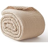 Kozyhvn 100% Cotton King Size Blankets for Bed 108" x 90", 6 Layers Cooling and Soft Muslin Throw Blanket, Lightweight Quilt Bedspread Coverlet, Gauze Blanket for Adults All Season, Linen Beige