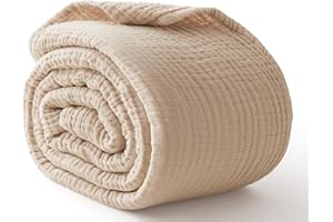 KOZYHVN 100% Cotton Blanket Large 50"x 70", 6 Layers Muslin Blankets, Cooling and Soft Throw Blanket for Bed and Couch, Breathable Quilt Bedspread, Gauze Bedding for Adults, Oatmeal, Beige Linen