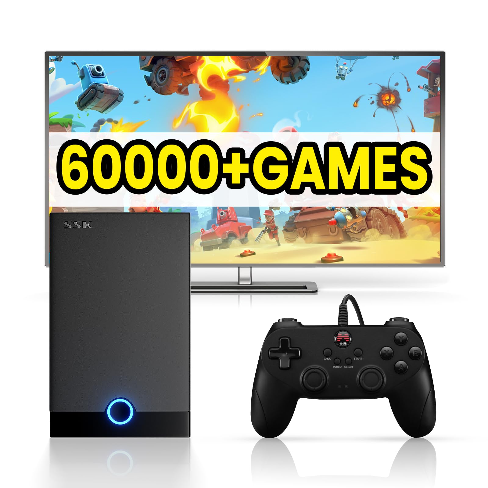 Retro Game Console 500G HDD- Video Game Console with 60000+Classic Games, External Hard Drive Compatible with 70+Emulators and 3D Games, Super Console for Windows 8.1/10/11, SATA 3.0/1*Controller
