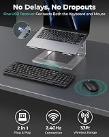 Cimetech Wireless Keyboard and Mouse Set with Phone Holder, 2.4GHz USB view 2