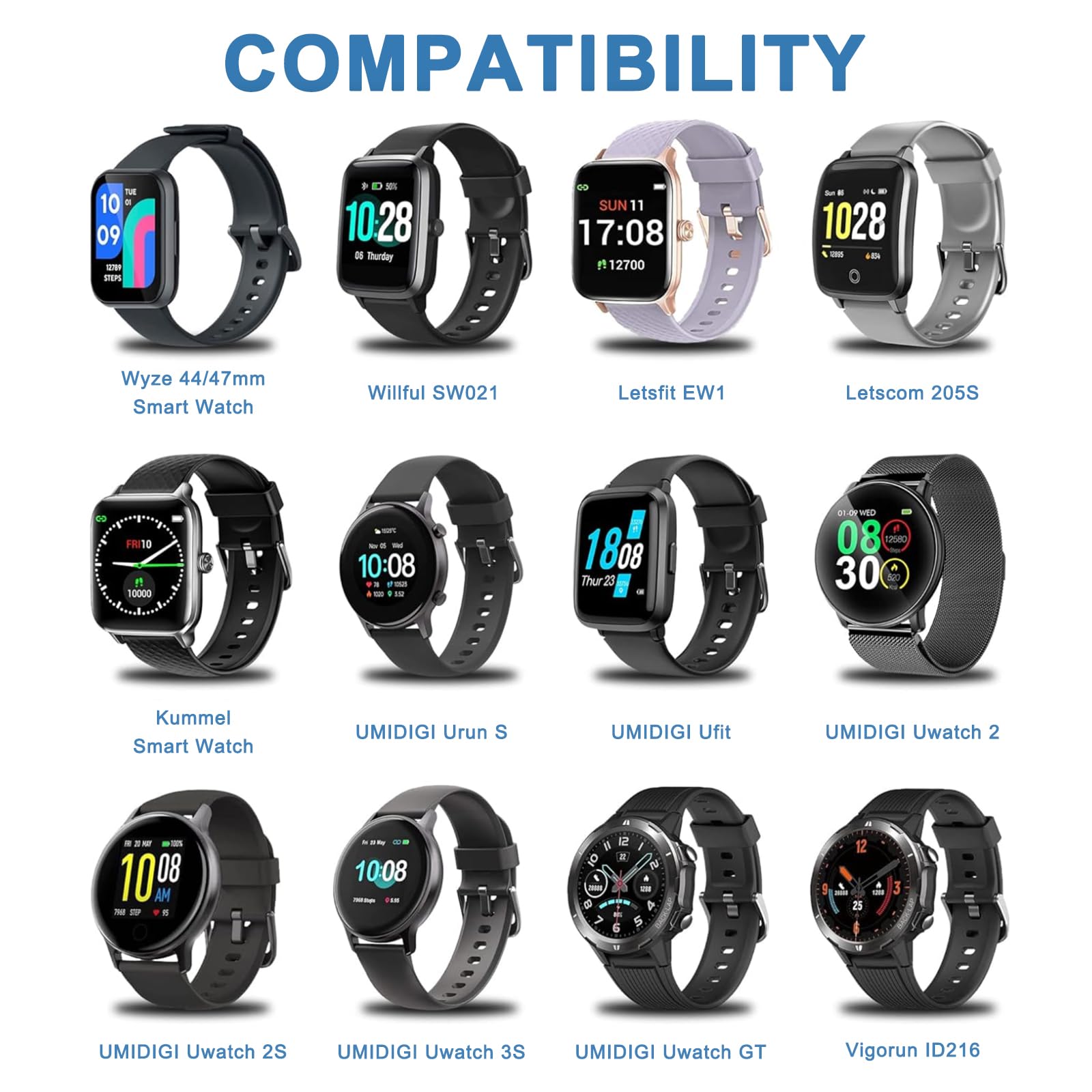 Zoye Smart Watch Charger Cable compatible with AEAC, Fitpolo, GRV, Letscom, Letsfit, Lifebee, Teminic e, Tensky, VeryFit, VeryFitPro, Willful, Woneligo, Yamamy, ID205L, ID208BT, IDW13 etc.(1)