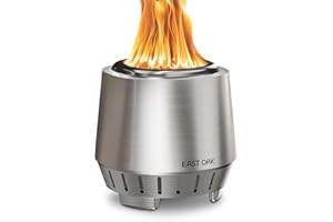East Oak Fuoco Smokeless Tabletop Fire Pit | 3-in-1 Ash Pan | Portable Wood & Pellet Firepit | Stainless Steel | 120% More Efficient Burn | Backyard, Patio & Camping | Easy Ignition & Compact Design