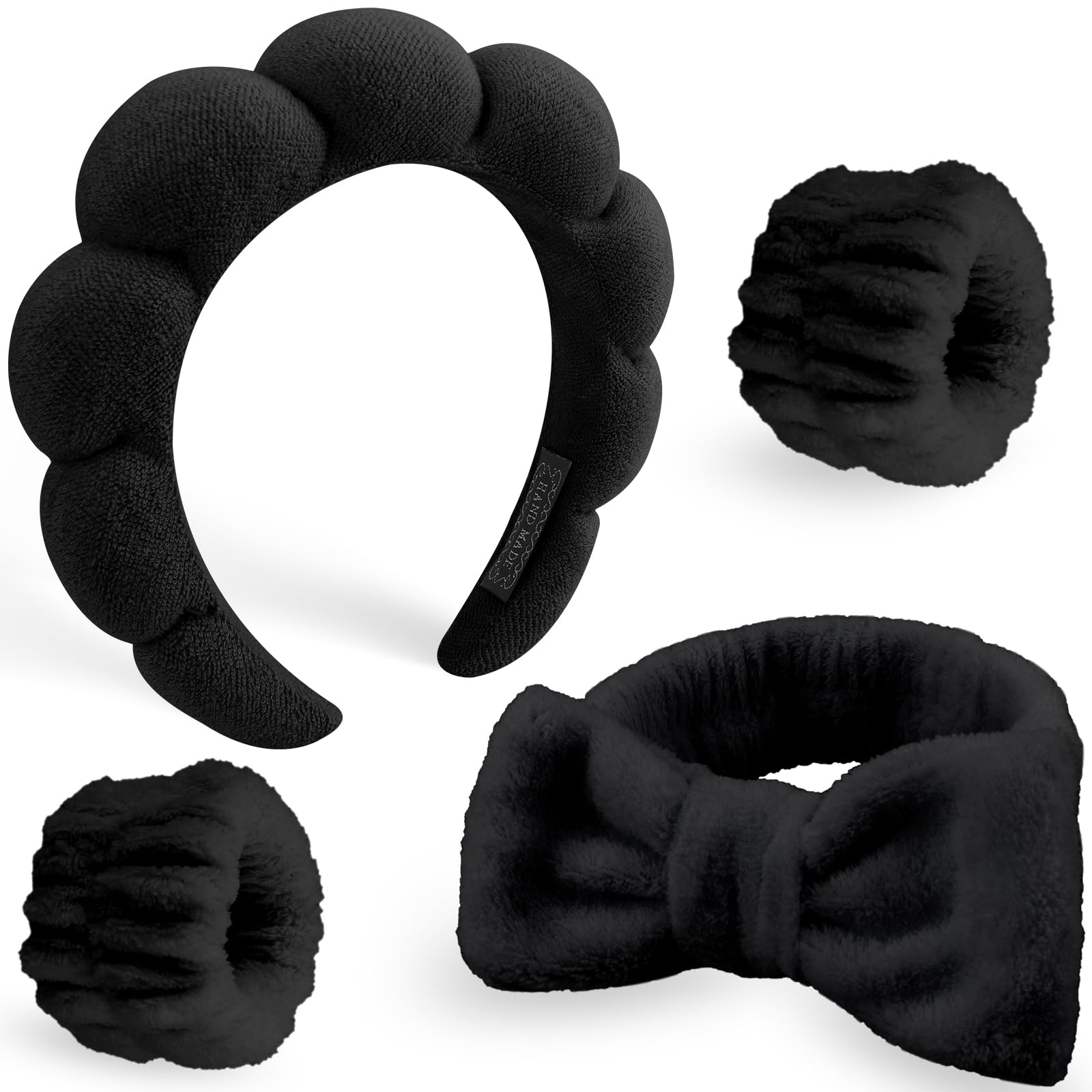 DRESHOW Spa Headband for Washing Face Skincare Hairbands Face Washing Wristband Set Makeup Terry Cloth Towel Headbands for Skincare Sponge Puffy Make Up Hair Band for Women Girls
