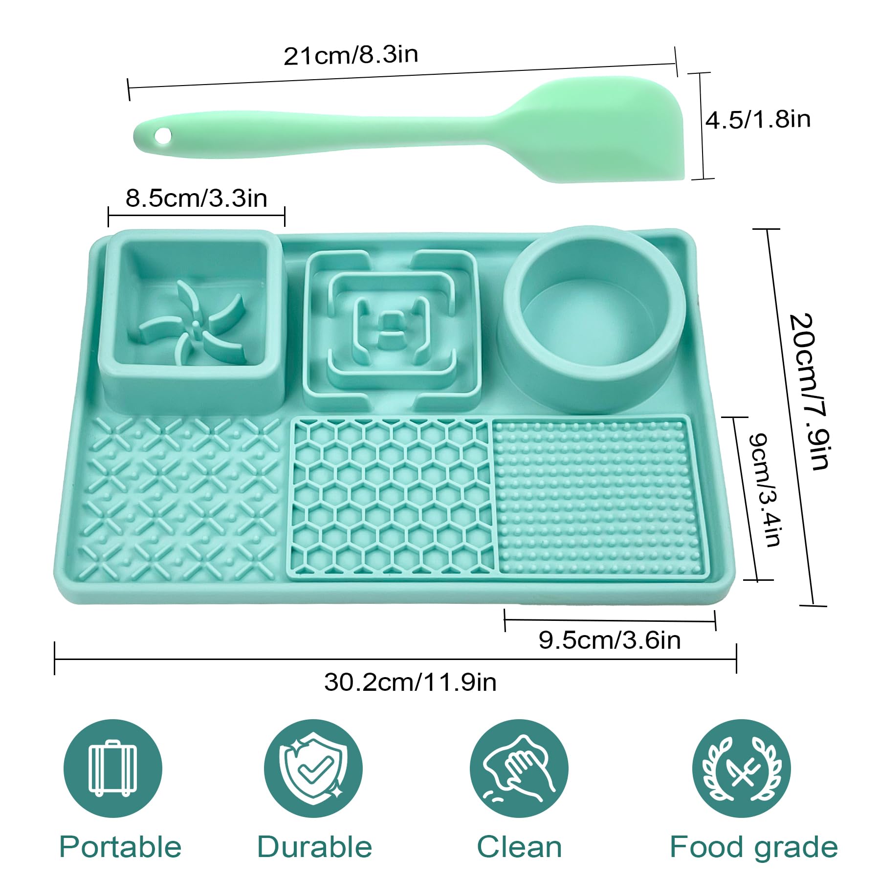 Slow Feeder Dog Bowls, 3-in-1 Food and Water Bowls with Silicone Lick Mat, Non-Skid Silicone Slow Down Eating Lick Pad for Medium Small Sized Dogs, Cats (Green)