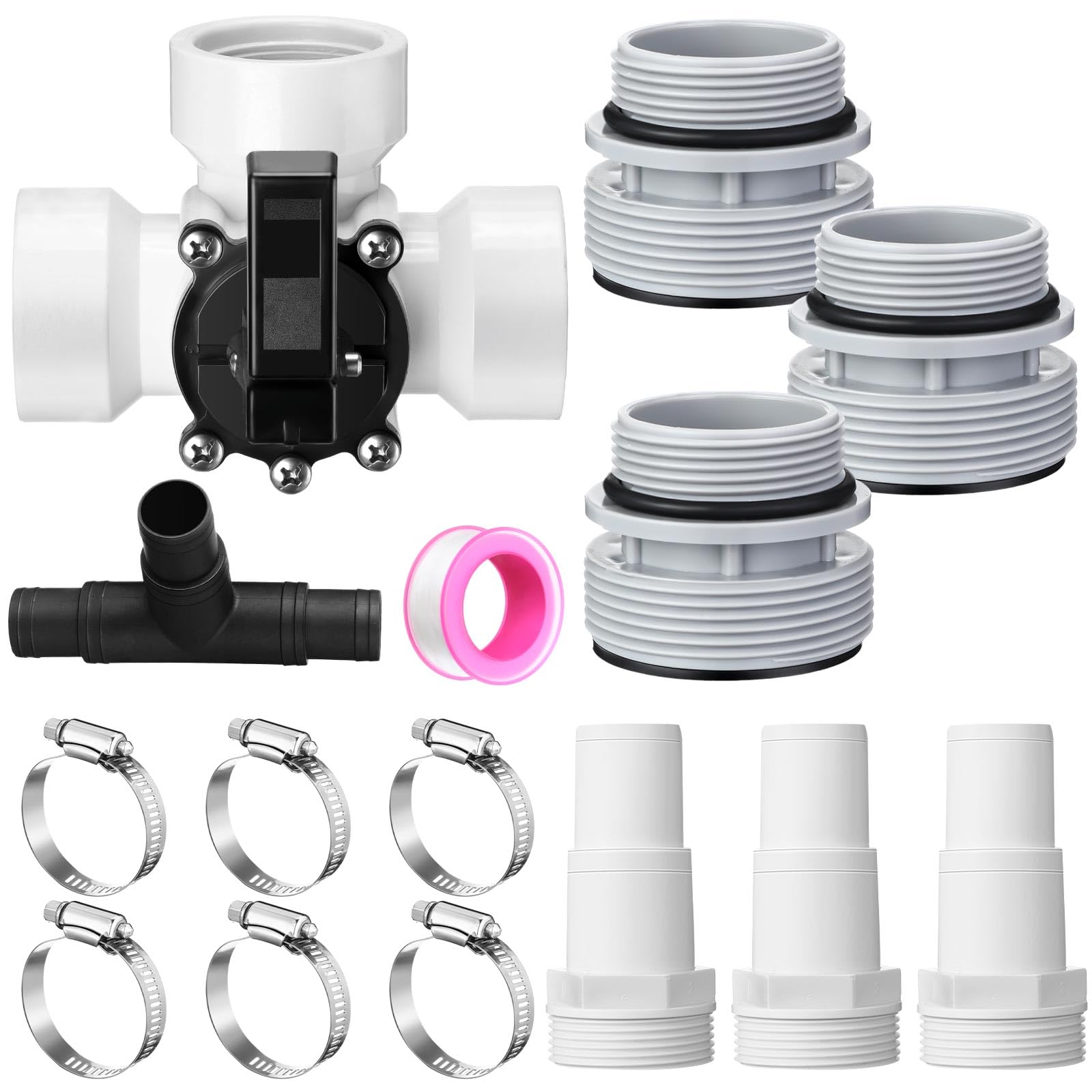 Photo 1 of DoubleFill 3 Way Swimming Pool Diverter Valve Hose Adapter with Hose Clamps Replacement Slip Valve Filter Hose Conversion Kit with Seal Ring for 1 1/4'' or 1 1/2'' Filter Ports (White,Hose Adapter)