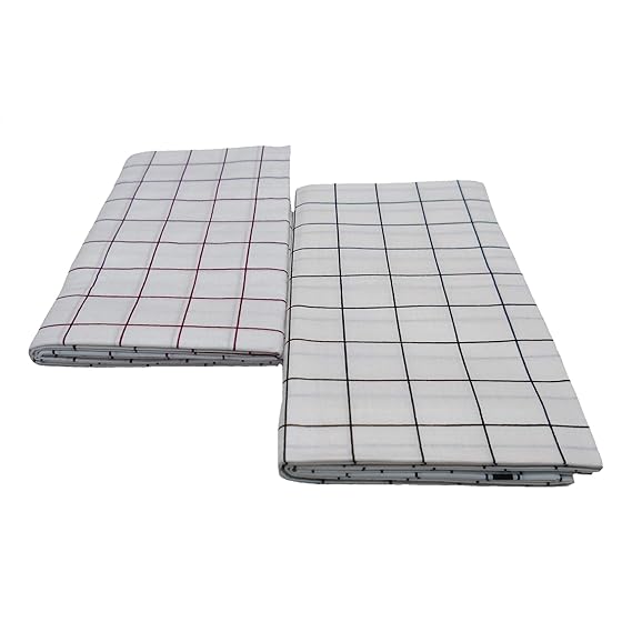 Cotton Cool 100% Pure Cotton White Chexs Lungi Free Size White Colour (Pack of 2 Piece)