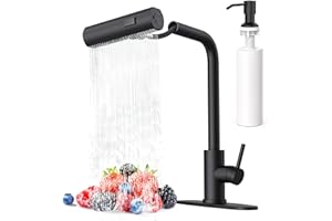 AVSIILE Matte Black Waterfall Kitchen Faucets with Pull Down Sprayer & Soap Dispenser, Single Hole & Handle, Pull Out Tap, Stainless Steel Sink Faucet, Suitable for Farmhouse Camper Laundry Rv Bar