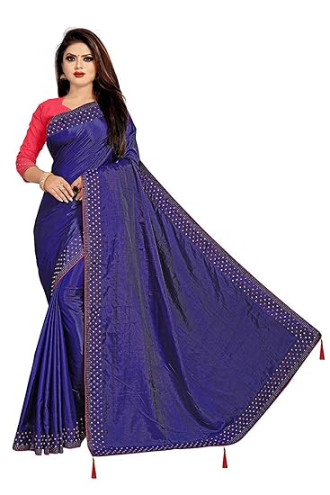 Market Magic World Womens Latest Sana Silk Stone Studded Saree with Contrast Blouse