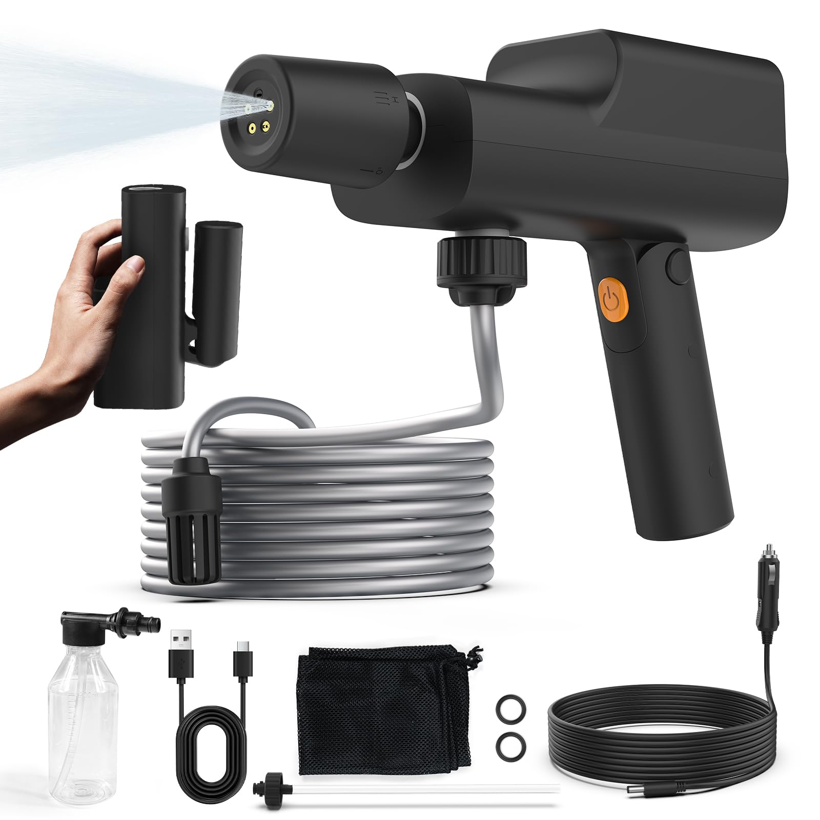 Photo 1 of ABLEMARK Foldable Cordless Pressure Washer with Battery & Car Charger, 249PSI Portable Power Washer Gun with 16.4 FT Hose & 5-in-1 Nozzle Handheld High Pressure Cleaner for Car Bicycles Camping Patio