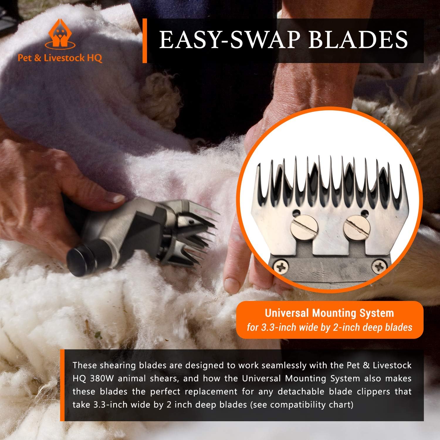 Pet & Livestock HQ | Shearing Blades for Pet & Livestock HQ 380W Sheep Clippers - Replacement for Oster, Lister, Heiniger, Detachable Animal Trimmer Shears for Grooming Goats, Lambs, Llamas, Alpacas