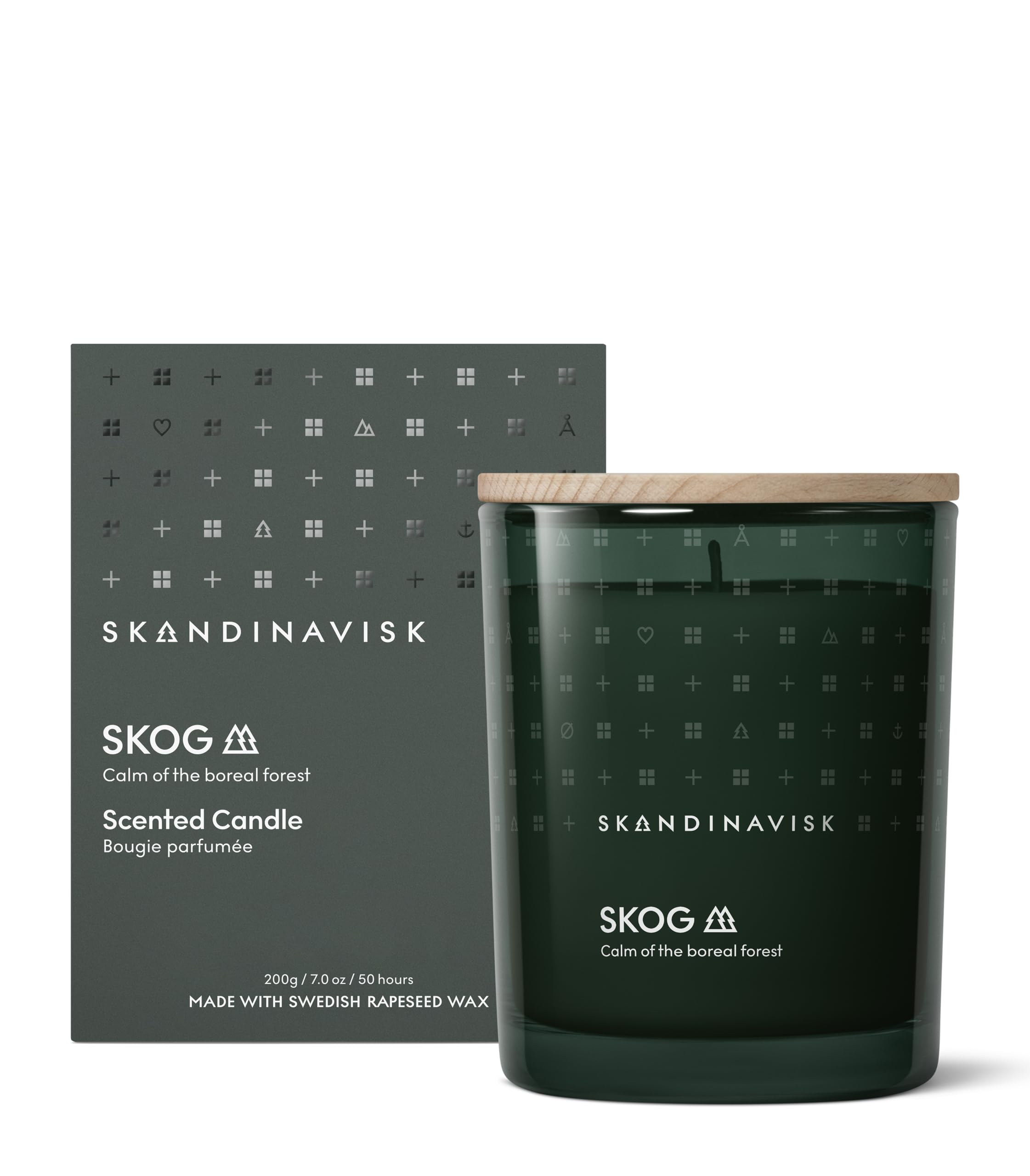 Skandinavisk Skog 'Forest' Scented Candle. Fragrance Notes: Pine Needles and Fir Cones, Birch Sap and Lily of The Valley. 200 g.