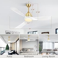 54" Smart Gold White Ceiling Fans with Lights and