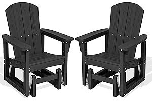 SERWALL Outdoor Glider Chair Set of 2, HDPE Wood-Like Patio Glider Rocker All-Weather Porch Glider for Outside, Black