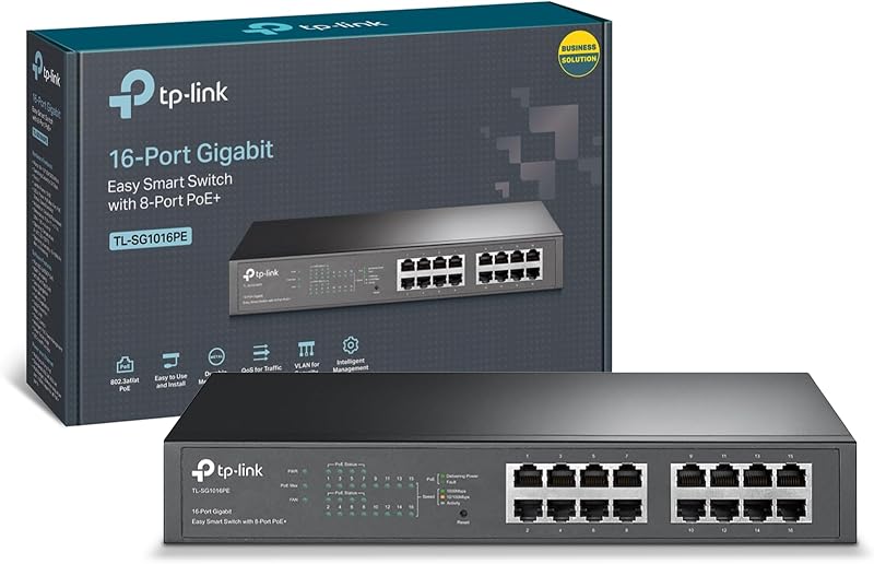 TP-Link TL-SG1016PE 16-Port Gigabit PoE Switch 8 PoE+ Ports 150 W