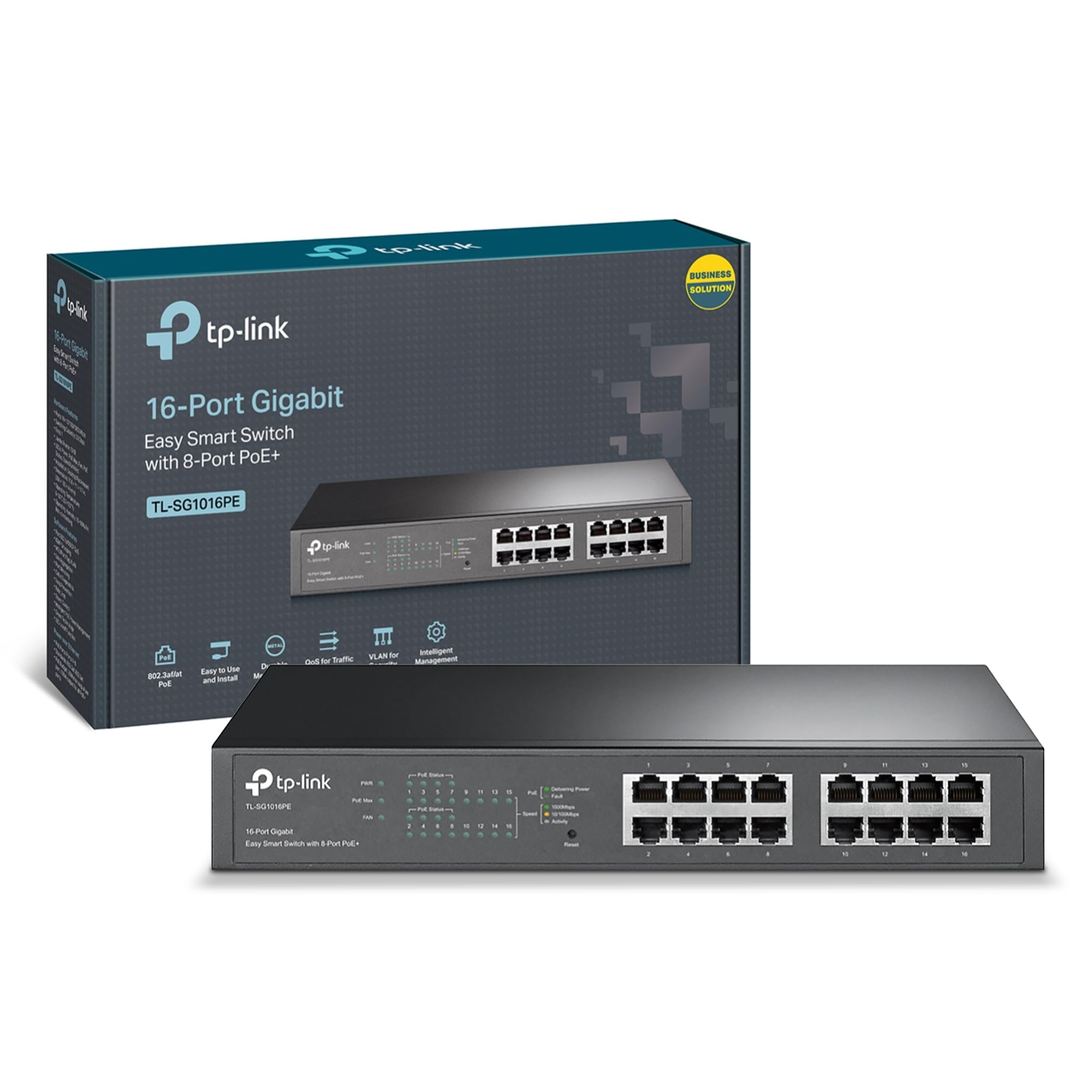 TP-Link TL-SG1016PE 16-Port Gigabit Ethernet Splitter PoE Switch, 8 802.3af/at PoE+ Ports up to 30 W for each PoE Port and 150 W for all PoE Ports, Metal Casing Network Swtich, IGMP Snooping, VLAN