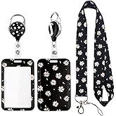 Cute Daisy Badge Holder Lanyard for Spring Nametag Floral Retractable Badge Reel Clip for Keys Women Work ID Student Teacher