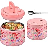 14oz Insulated Vacuum Food Jar with Buckle Lid,Soup Thermo for Hot Food Kids,Wide Mouth Leakproof Stainless Steel Lunch Container with Spoon-Mermaid