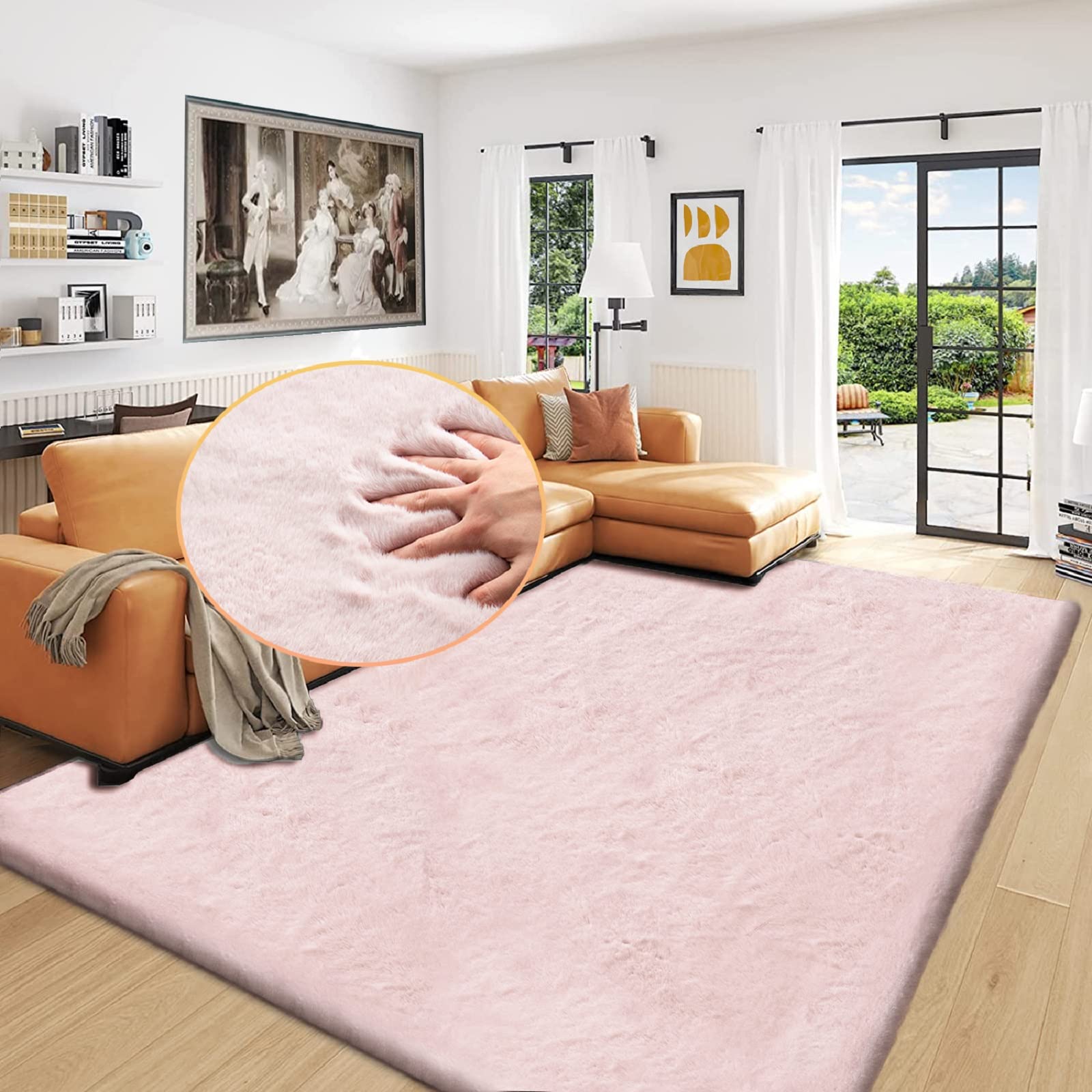 Photo 1 of ORINOVA Shag Rug 6x9 Area Rugs for Living Room Pink Fuzzy Washable Faux Rabbit Furry Fur Rugs Bedroom Nursery Rug