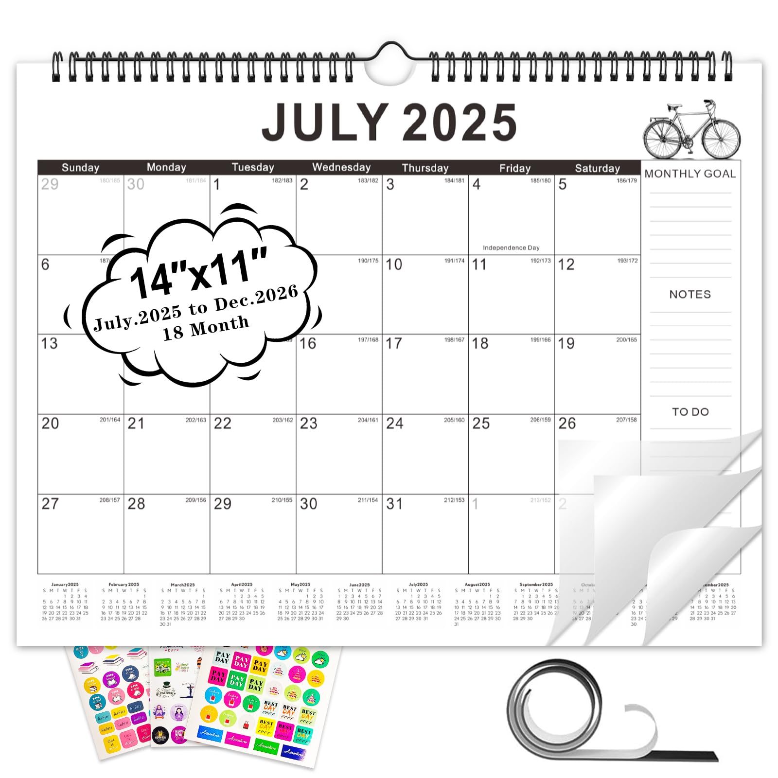 Photo 1 of Gannyfer 2026 Calendar, 14" x 11", Hanging Spiral Bound 2026 Wall Calendar,18 Month Calendar 2025-2026 from JUL 2025 to DEC 2026,Magnetic Fridge Calendar, Perfect for Home School Office (3 Stickers)
