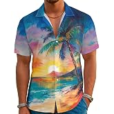 BJU Mens Hawaiian Shirt Summer Beach Tropical Vacation Print Aloha Shirt Casual Short Sleeve Button Down Shirt