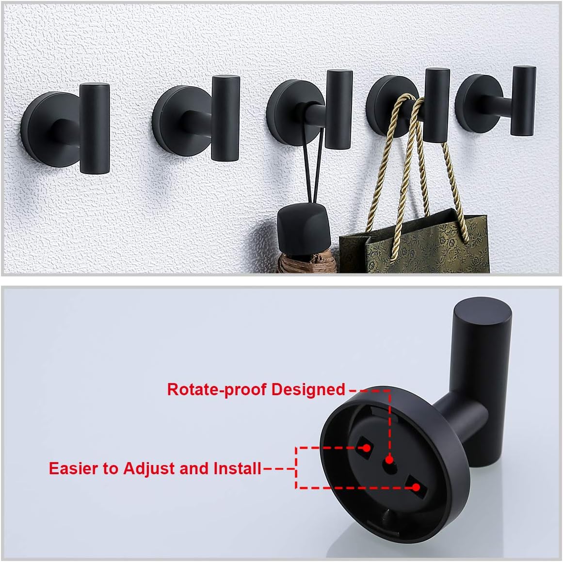 [2 Pack] Single Towel Hooks Bathroom, Matte Black Coat Hook, Bathroom Hardware Accessories, Robe Hook for Bath and Kitchen, SUS 304 Stainless Steel - - 